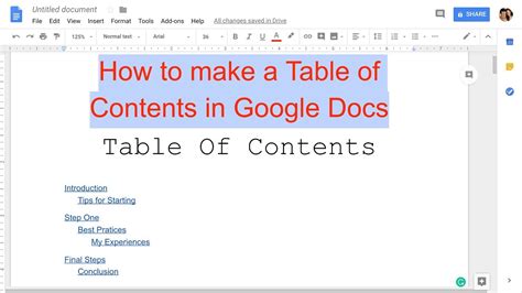 How To Create A Table Of Contents In Google Docs - Loveshiteru