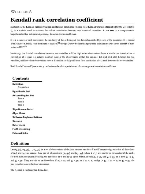 Kendall Rank Correlation Coefficient | PDF | Multivariate Statistics | Tests