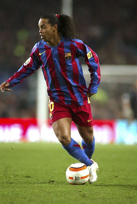 BARCELONA, SPAIN - FEBRUARY 18: Ronaldinho of FC Barcelona is seen in action during the match ...