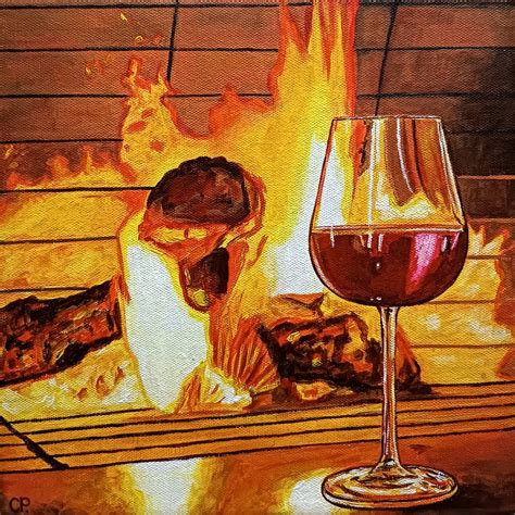 Wine Painting, Realistic Fire Painting, Original Still Life Painting, Wine by the Fire, 10x10 ...