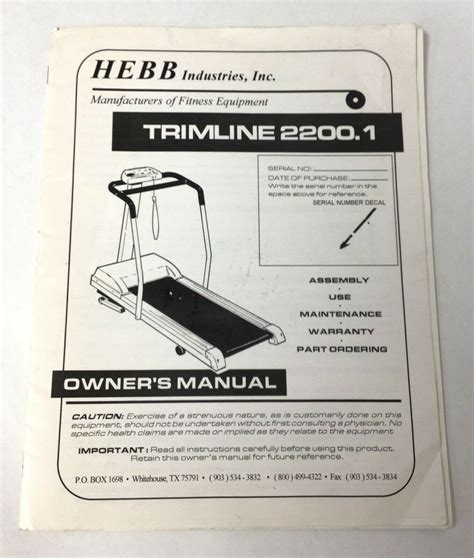 Trimline 2200.1 Treadmill Original Owner Manual 2200.1 – hydrafitnessparts