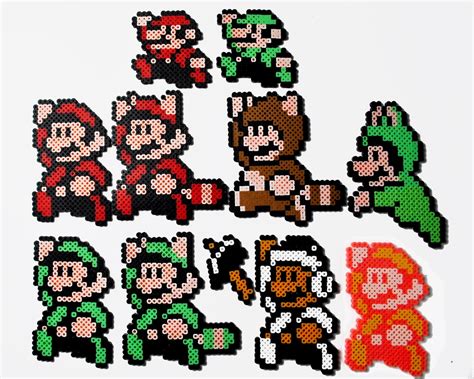 Mario and Luigi Super Mario Bros. 3 Nintendo Perler Bead Pixel Sprites ...