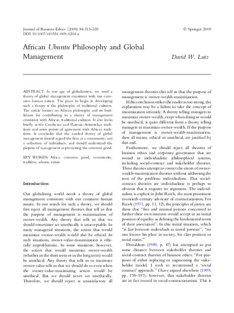 (PDF) African Ubuntu Philosophy & Global Management | David Lutz - Academia.edu