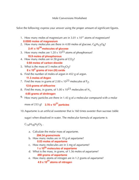 Mole Conversions Worksheet Answer Key Chem 1A Studocu — db-excel.com