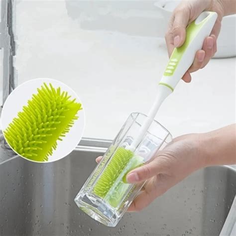 Long Handle Glass Bottle Cleaning Brush Soft Nano TPR Cup Brush Detachable Household Cleaning ...