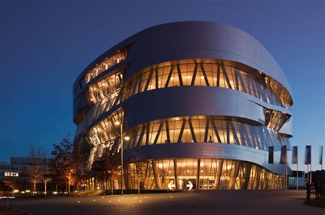 Mercedes-Benz Museum in Stuttgart, Germany, during blue hour - Julian Herzog Photography