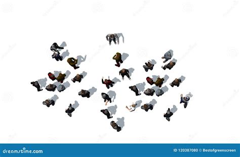 Top View Of People Set Isolated On A White Background. Men Riding A Horse, A Motorcycle, A ...