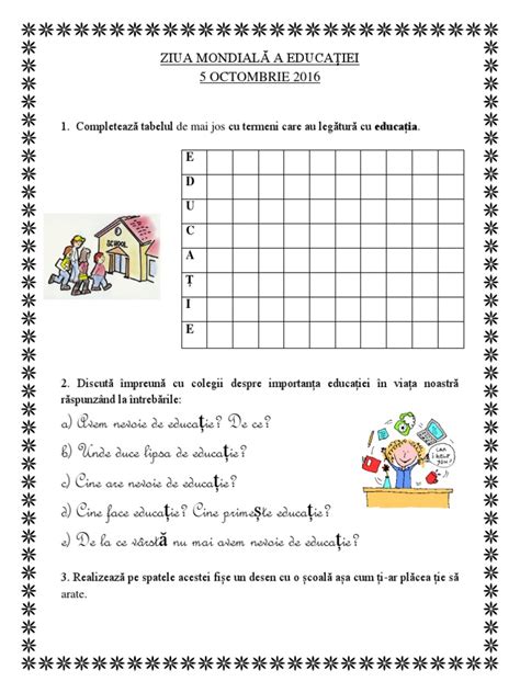 Ziua Mondiala A Educatiei-Fisa de Lucru | PDF