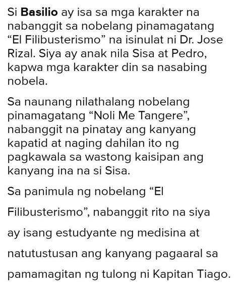 Sino si basilio el filibusterismo? - Brainly.ph