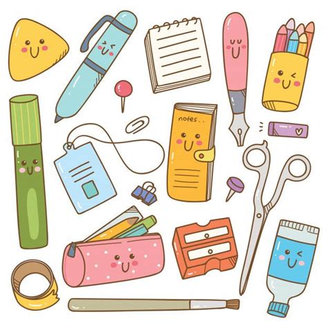 Premium Vector | Set of kawaii style stationary | Cute kawaii drawings ...