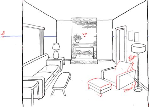 How to Draw a Room with Perspective Drawing Tutorial of a Living Room – How to Draw Step by Step ...