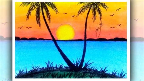 Beach Sunset Scenery Drawing : Learn how to draw easy sunset pictures using these outlines or ...