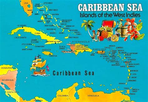 caribbean sea islands of the west indies this map postcard features ... | Caribbean islands map ...