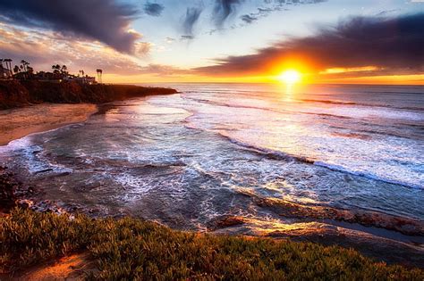 California Sunset, beach, sun, water, clouds, sky, sea, HD wallpaper ...