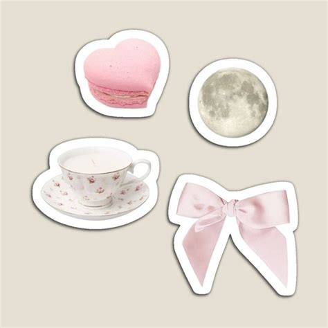 three stickers that have different types of pastries on them, one with a pink bow and the other ...