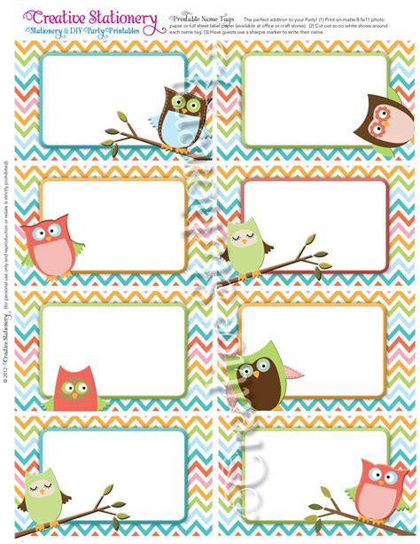 Owl Baby Shower Name Tags. Orange Green Pink by CreativeStationery