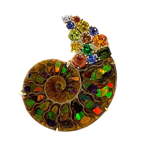 Opalized Ammonite and Gemstone Brooch – Palladium Fine Jewelry