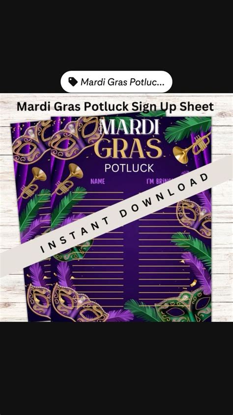 Mardi Gras potluck sign up sheet printable in 2023 | Party food bar ...