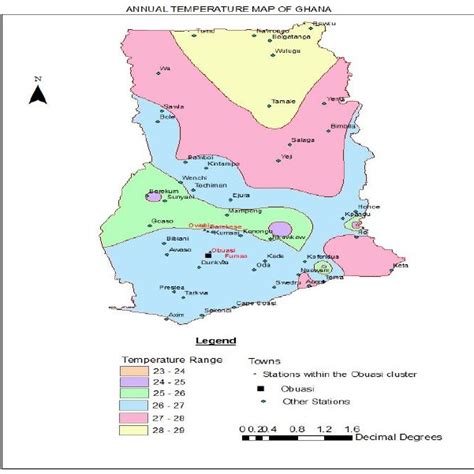 Annual temperature map of Ghana after clustering | Download Scientific ...