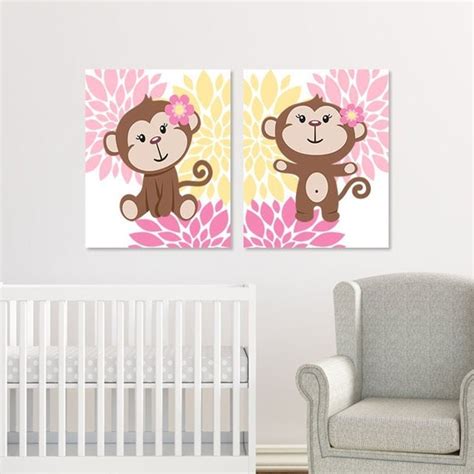 Girl Monkey Wall Art Girl Monkey Nursery Decor Prints or | Etsy