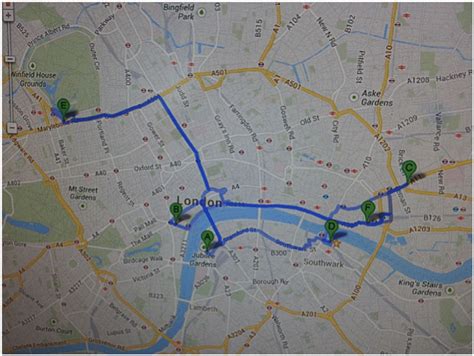 Map of top 6 Dark attractions: (A) london Dungeon (B) Ghost tours (C ...