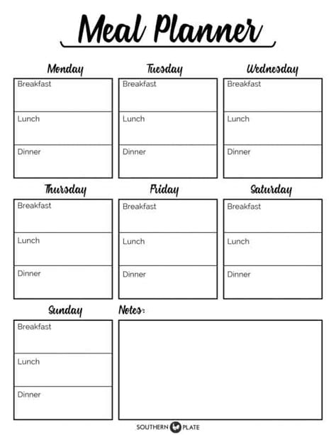 Free Printable Menu Planner Sheet - Southern Plate