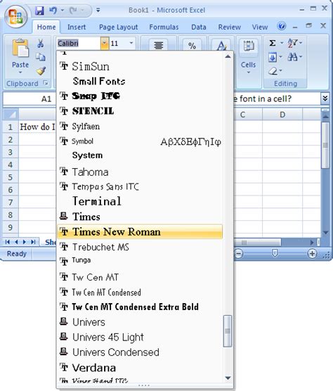 MS Excel 2007: Change the font in a cell