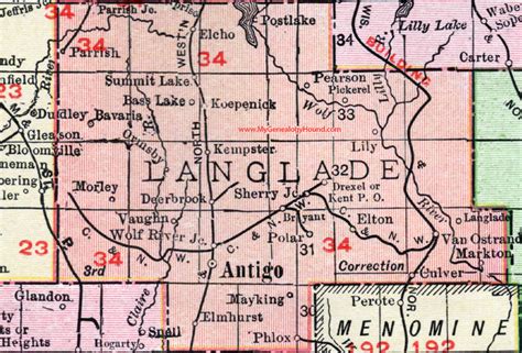 Langlade County, Wisconsin, map, 1912, Antigo, Elton, Bryant, Deerbrook ...