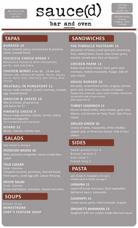 Menu of Sauced Bar and Oven in Little Rock, AR 72212