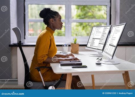 African American Woman Programmer. Girl Coding Stock Photo - Image of lady, back: 228961232