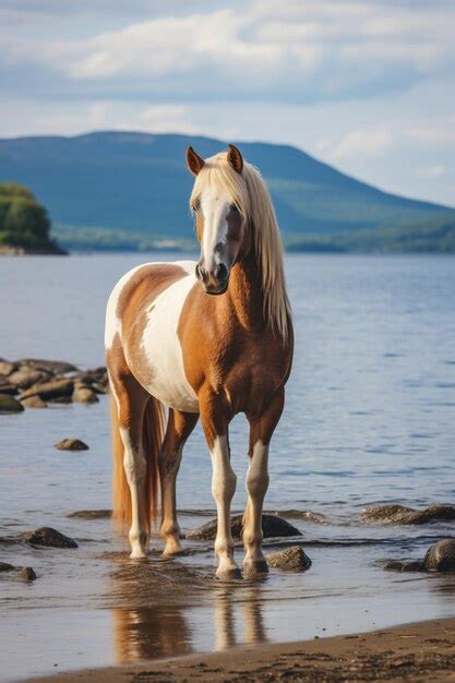 Premium AI Image | a horse standing in the water on a beach