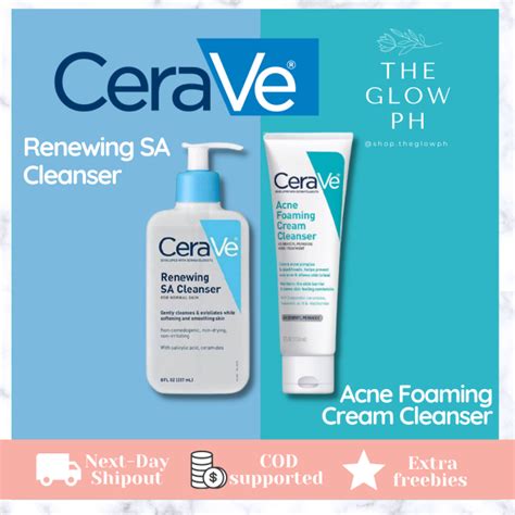 [AUTHENTIC AND ONHAND] CeraVe RENEWING SA CLEANSER 237ml, CeraVe Acne Foaming Cream Cleanser ...
