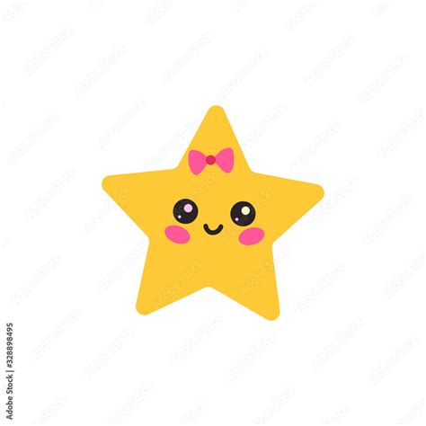 Cute cartoon star with smile and bow icon. Litlle girl star. Vector illustration Stock Vector ...