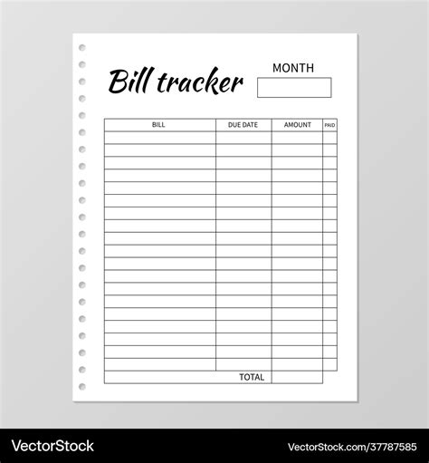 Bill tracker template monthly planner blank white Vector Image