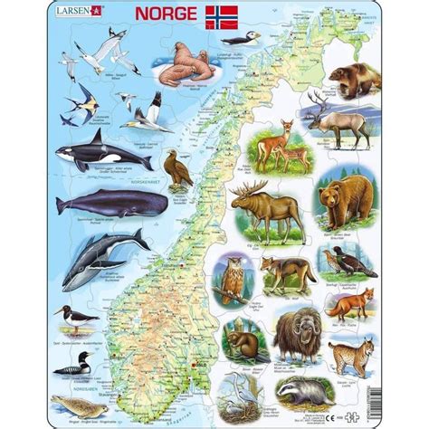 Larsen Puzzles Norway Map with Animals Kids Jigsaw Puzzle - 62pc ...