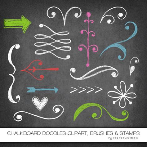 Chalkboard Doodles Clipart, Photoshop Brushes and Stamps. Instant ...