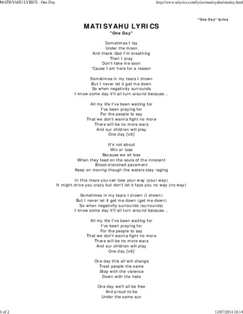 (PDF) "One Day" lyrics