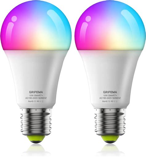 GRIFEMA E27 Smart Bulb, Colour Changing Alexa Light Bulbs, Work with ...