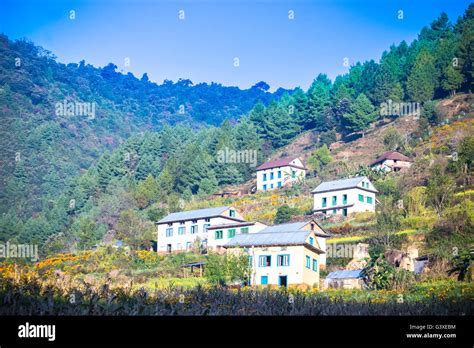 Traditional style beautiful houses of Nepali village near the forest in Chitlang,Nepal Stock ...