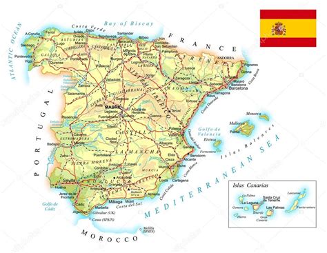 Spain - detailed topographic map - illustration — Stock Vector ...