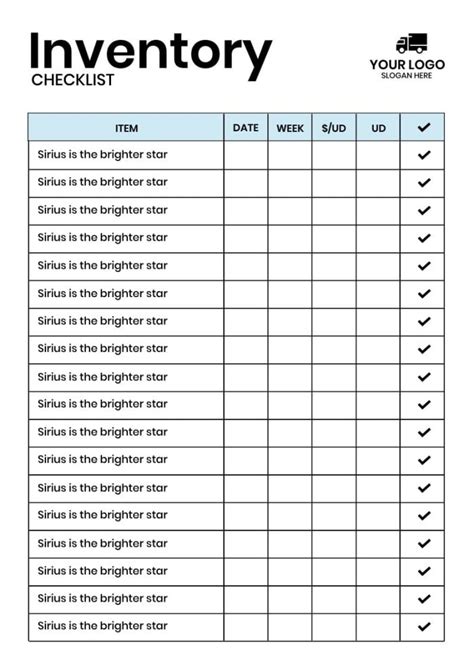 Edit and download this Simple Inventory Checklist template