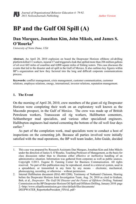 (PDF) BP and the Gulf Oil Spill (A)