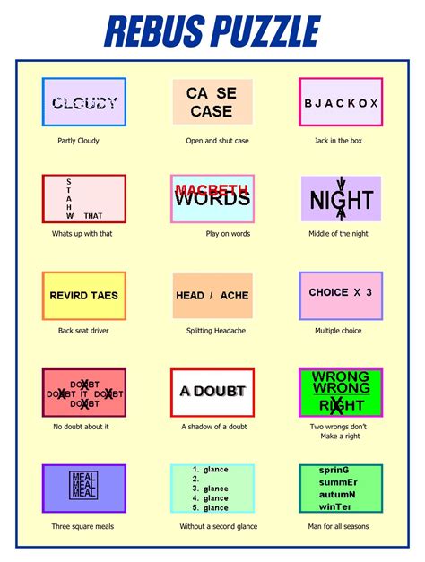 Rebus Puzzles With Answers - 20 Free PDF Printables | Printablee | Rebus puzzles, Word puzzles ...