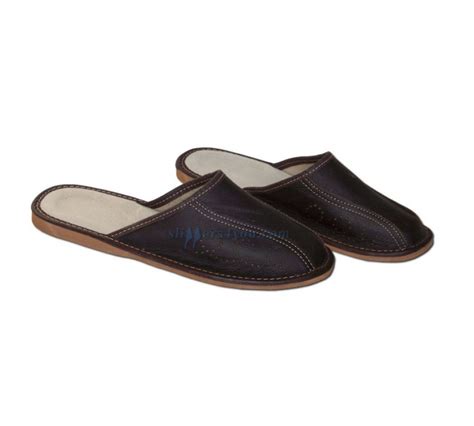 Brown Men's Leather Mule Slippers 340-brown-pm