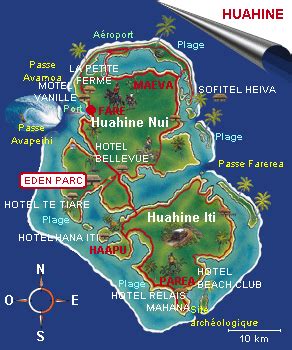 huhuine | Carte de Huahine - Map of Huahine Parc Hotel, Hua Hin, Tannin, Polynesia, Tahiti ...