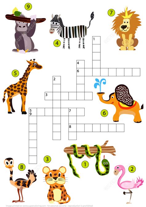 Studying Animals of the Jungle Crossword Puzzle | Free Printable Puzzle Games