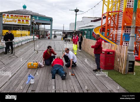 Blackpool, UK. 4th August, 2015. Man gets stuck on North Pier ...