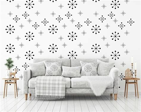 Mid Century Modern Wall Decals, Atomic Starburst Decal, Snowflake Wall Decal, Christmas ...