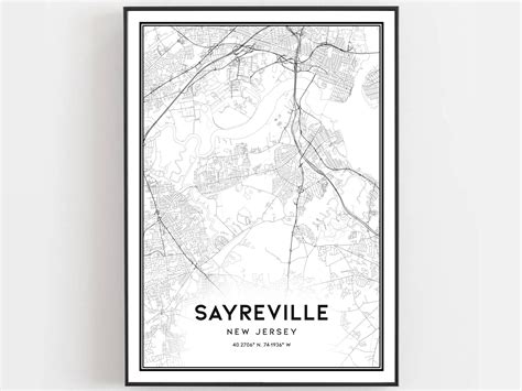 Sayreville Map Print Sayreville Map Poster Wall Art Nj City - Etsy