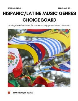 Hispanic/Latine Music Genres Choice Board Print and Go by Beat Boutique